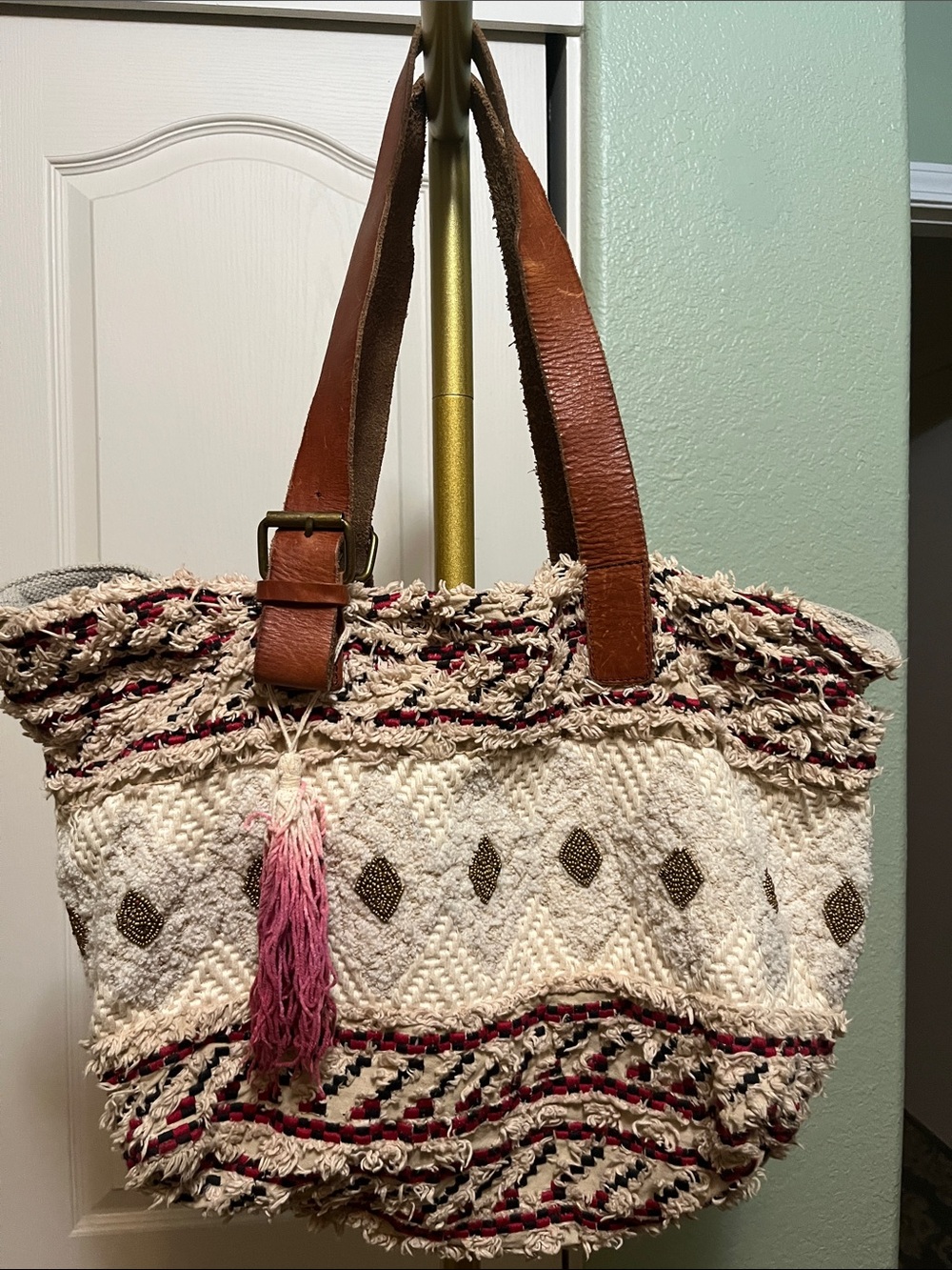 Jasper & Jeera Anthropology Textured Boho Tote with leather Handles